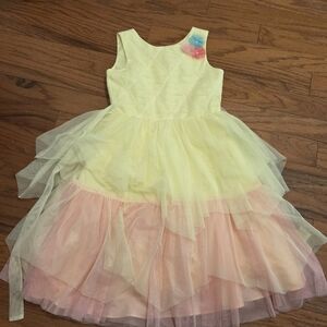 JONA MICHELLE Girls Yellow Pink Ruffle Dress With Bow Size 12
